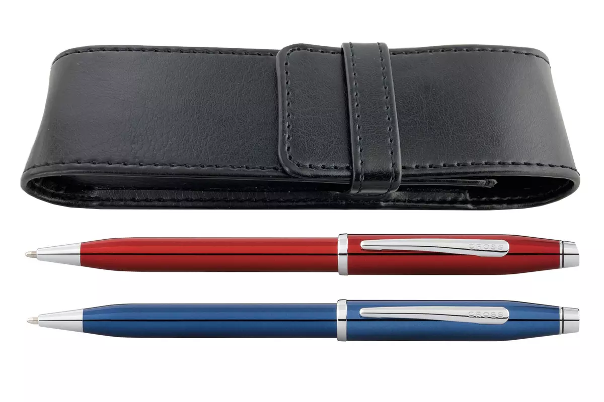 Cross Century II Vibrant Red + Blue Ballpoint + Pen Pouch Set